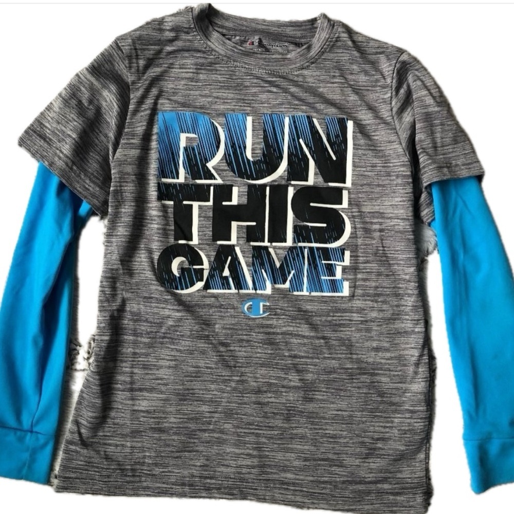Boys Champion Light Gray and Turquoise L/S T Size S